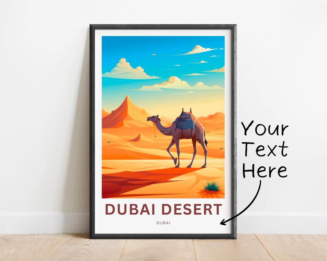 Personalized Dubai Desert Camel Golden Sand Dunes Travel Poster