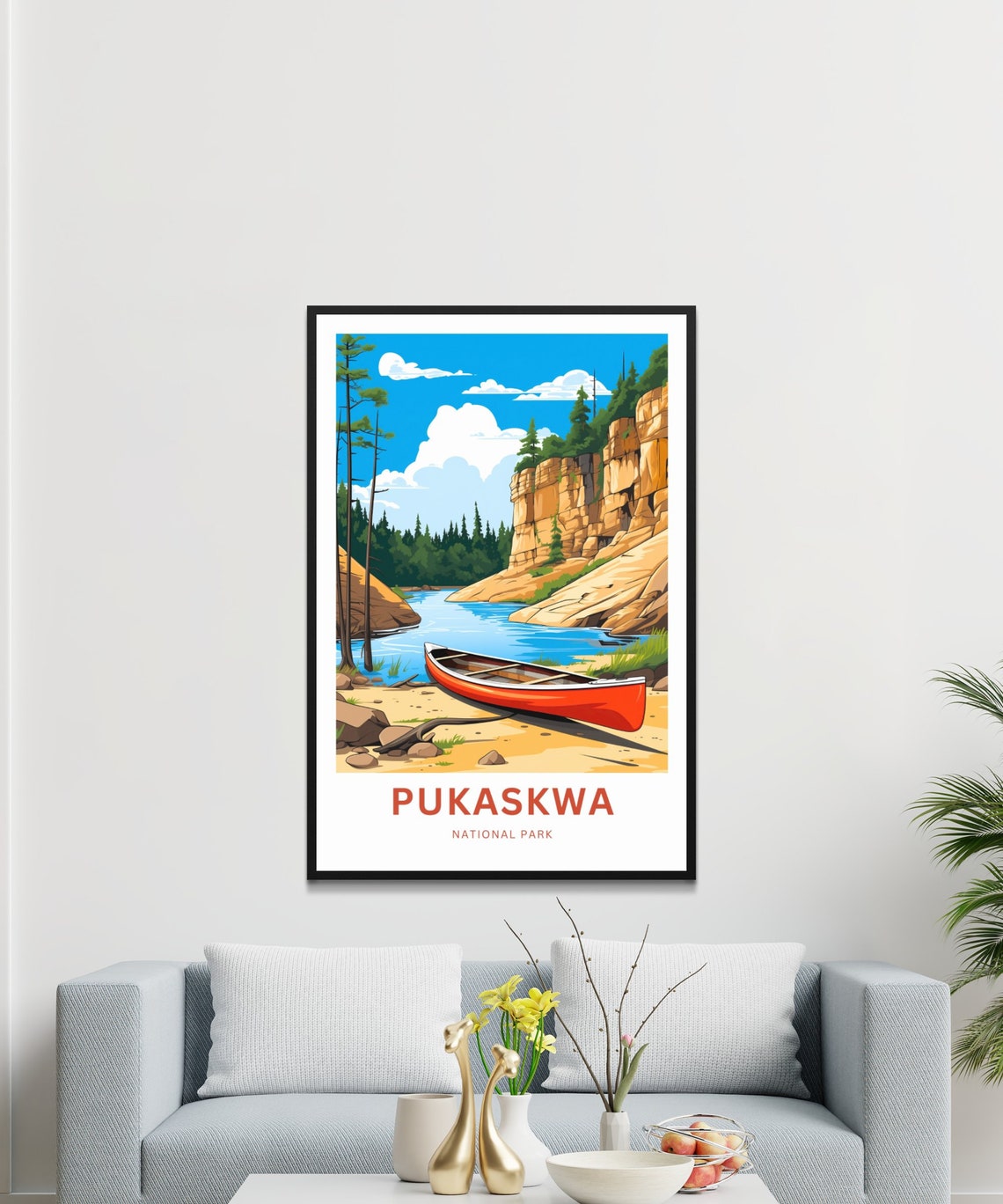 Personalized Pukaskwa National Park Red Canoe Custom Text Poster - Image 3