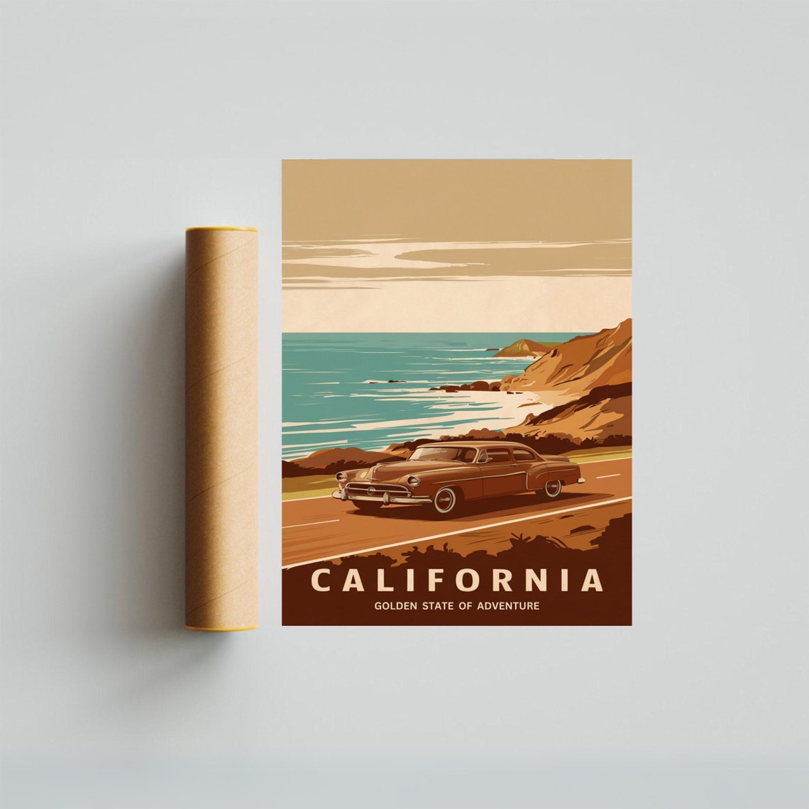 California Sunset Coast Classic Car Vintage Road Trip Poster - Image 3