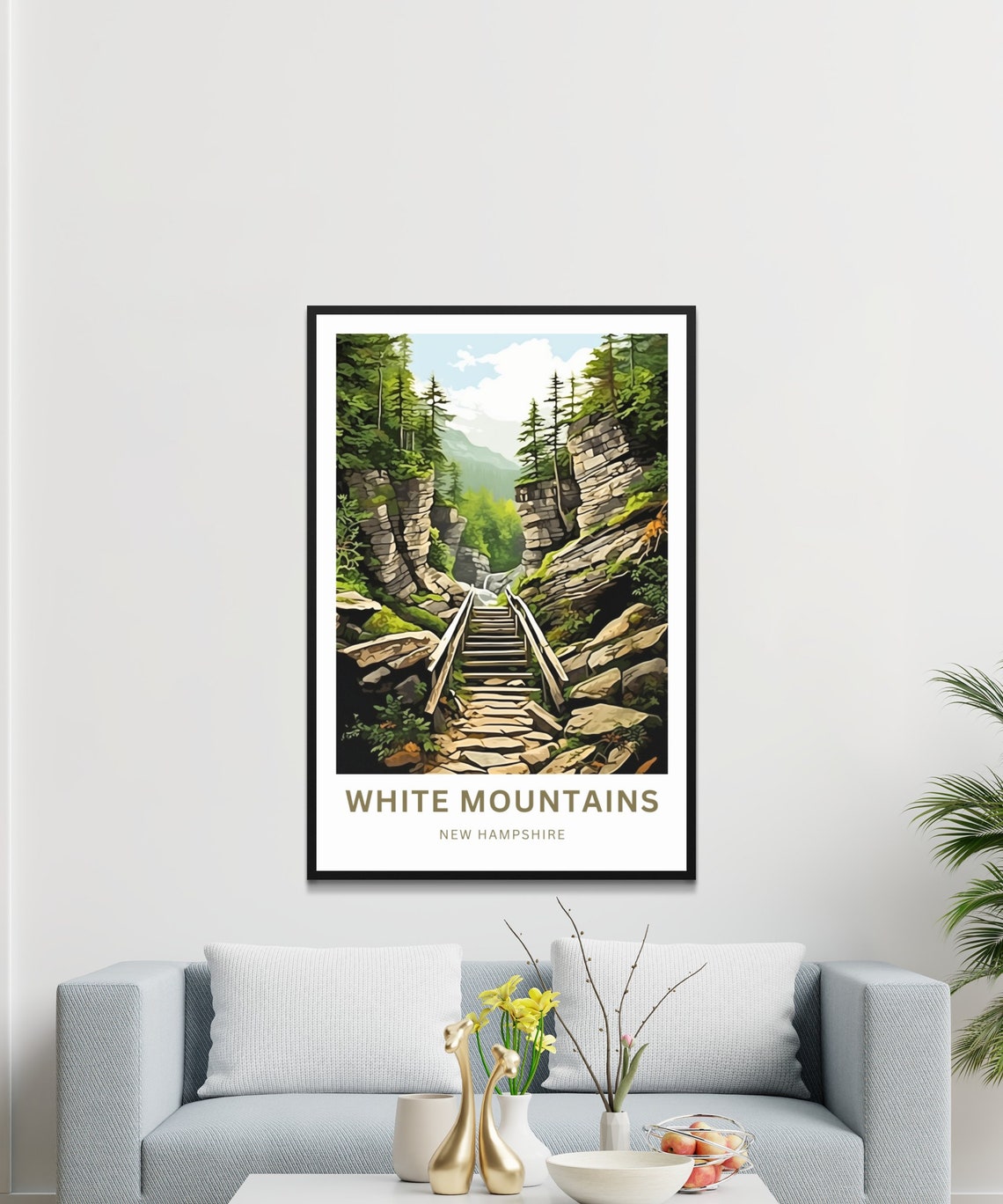 White Mountains New Hampshire Flume Gorge Stairway Travel Poster - Image 4