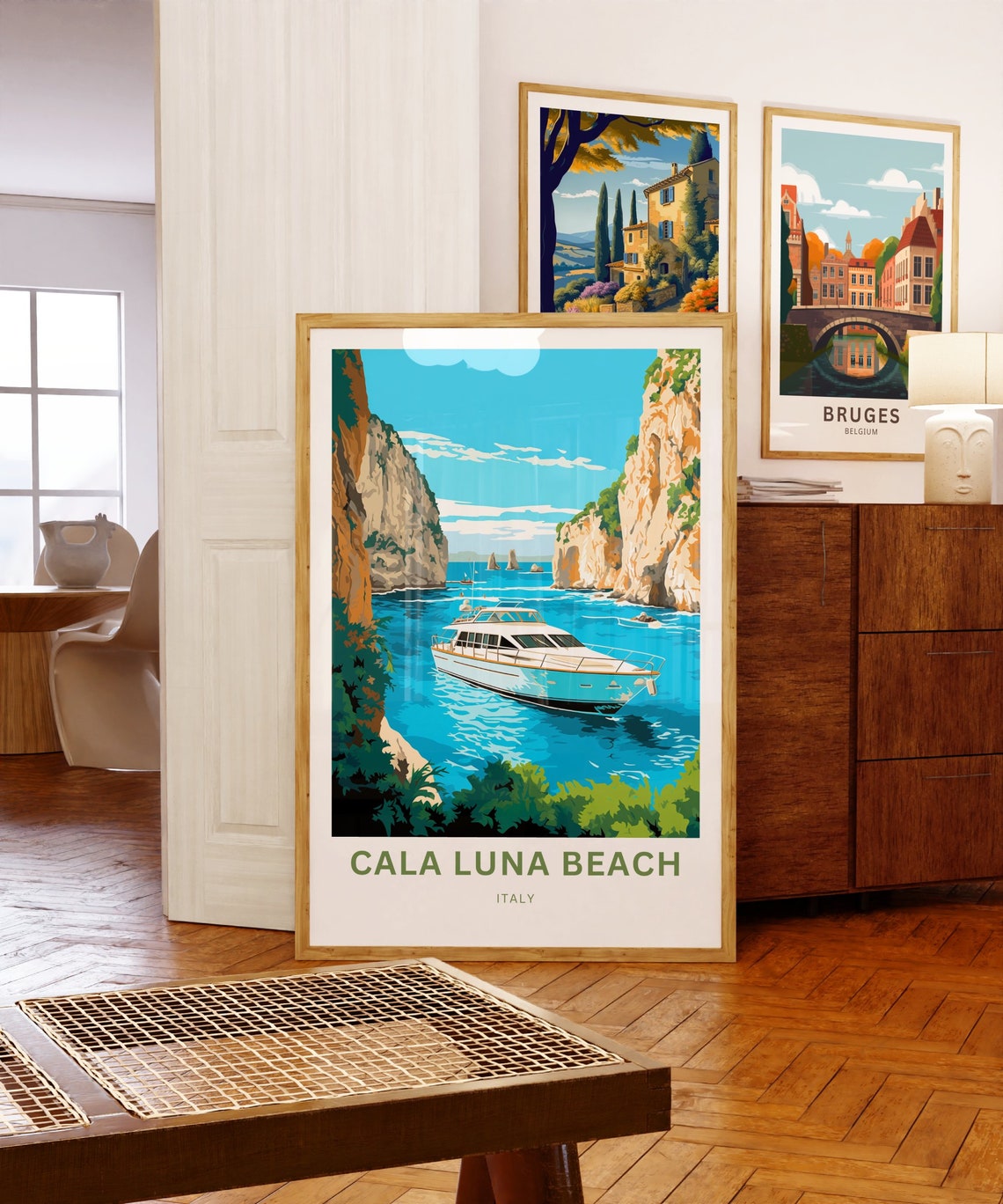 Cala Luna Beach Italy Yacht Between Golden Sea Cliffs Poster - Image 5