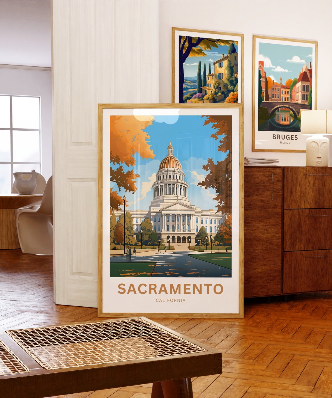 Sacramento California State Capitol Dome Autumn Trees Travel Poster - Image 5
