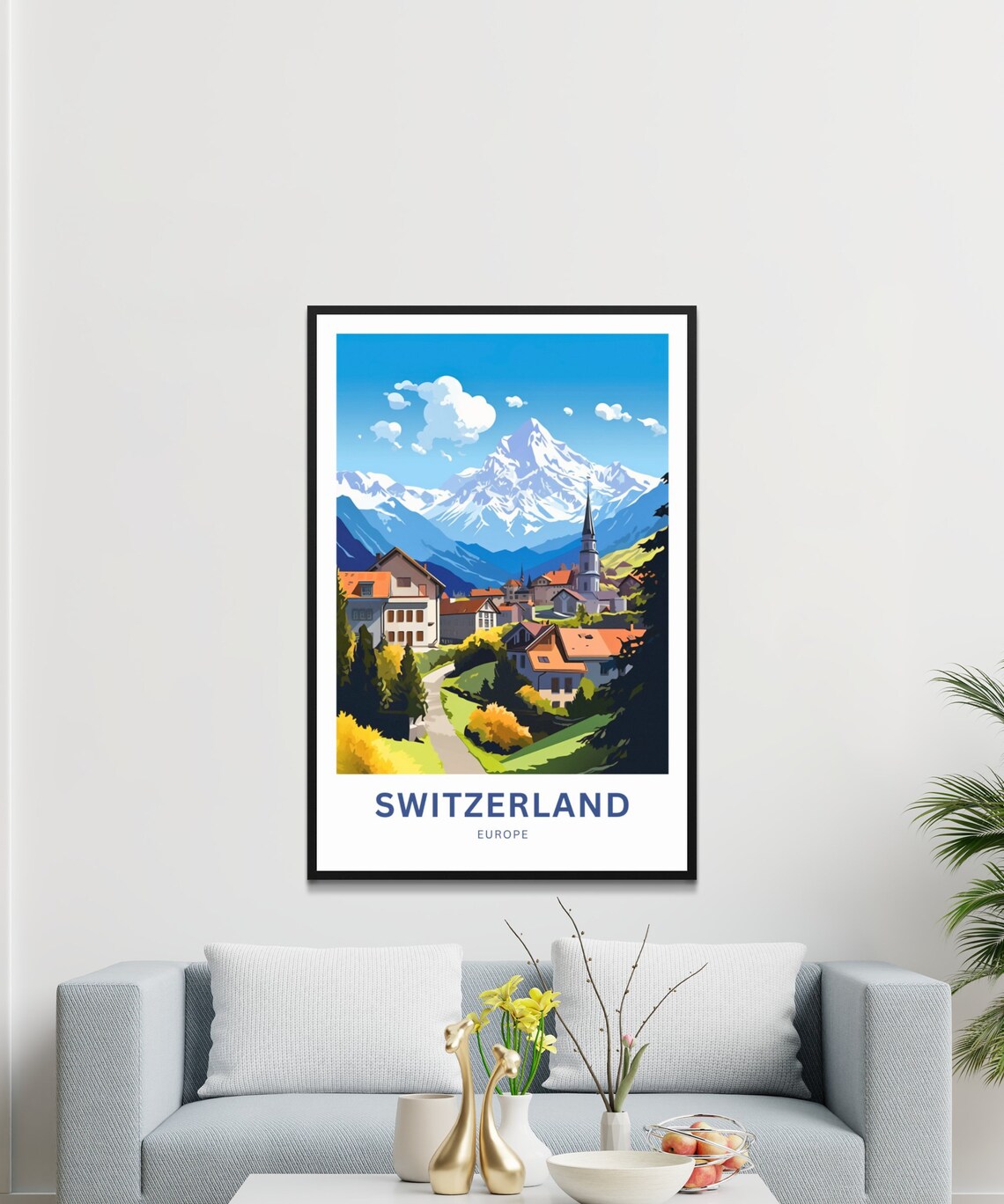 Personalized Switzerland Europe Alpine Village Peak Travel Poster - Image 2