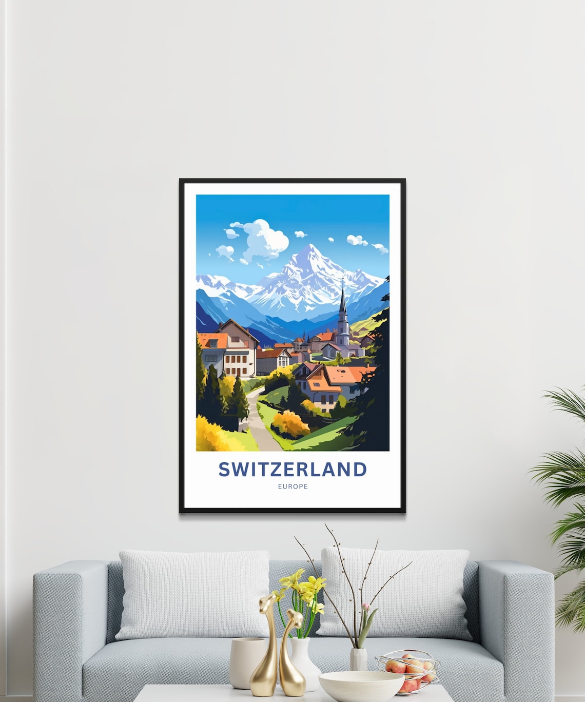 Switzerland Europe Alpine Village Church Snow Peak Travel Poster - Image 2