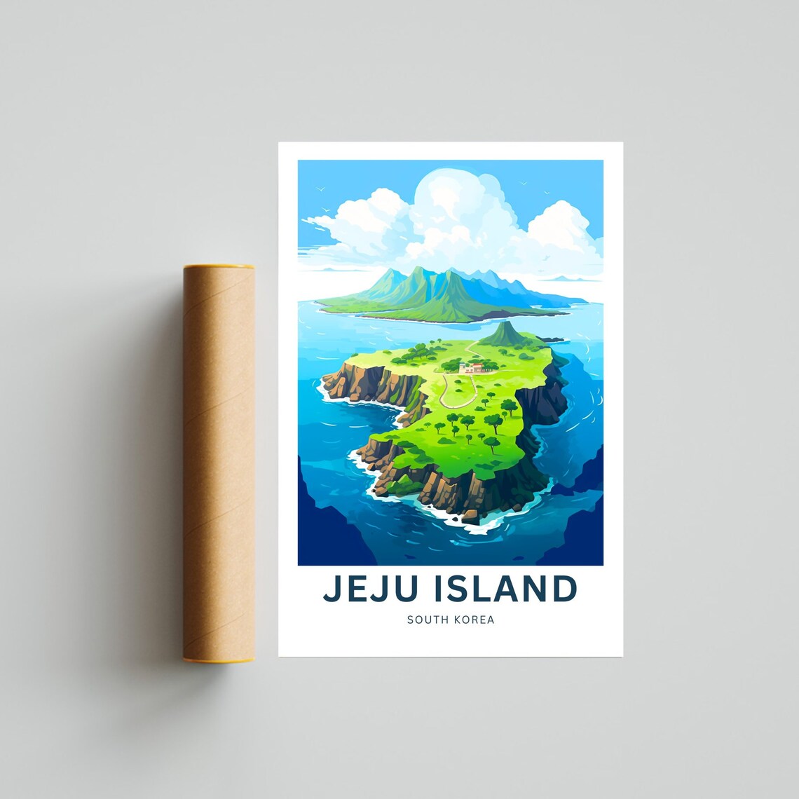 Jeju Island South Korea Aerial Volcanic Cliffs Coast Travel Poster - Image 4