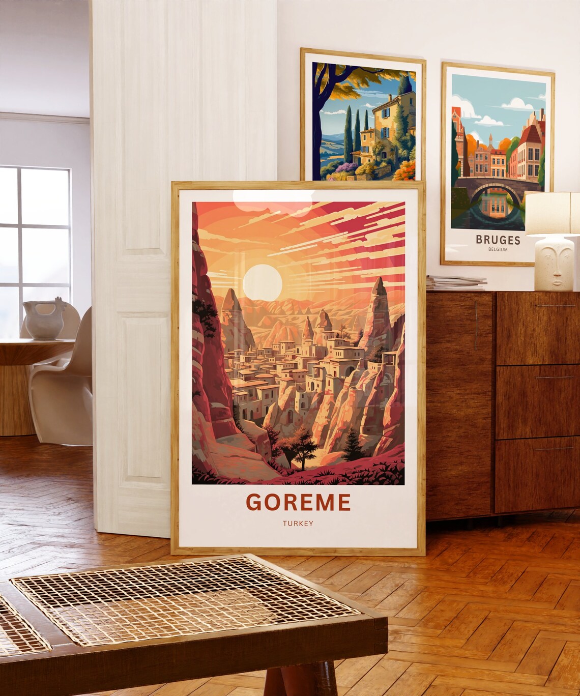 Goreme Turkey Travel Poster Cappadocia Sunset Over Rocky Canyon Town - Image 5