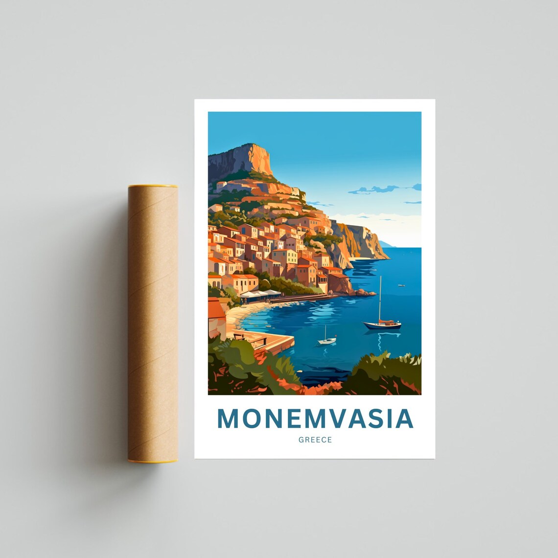 Monemvasia Greece Cliffside Town Vintage Travel Poster Sea Gift - Image 4