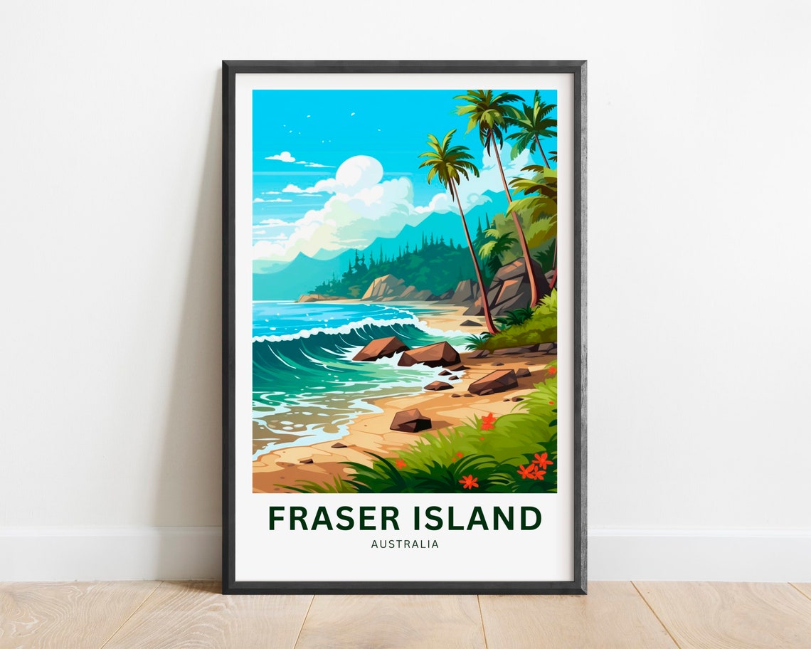Fraser Island Australia Palm Beach Ocean Waves Travel Poster