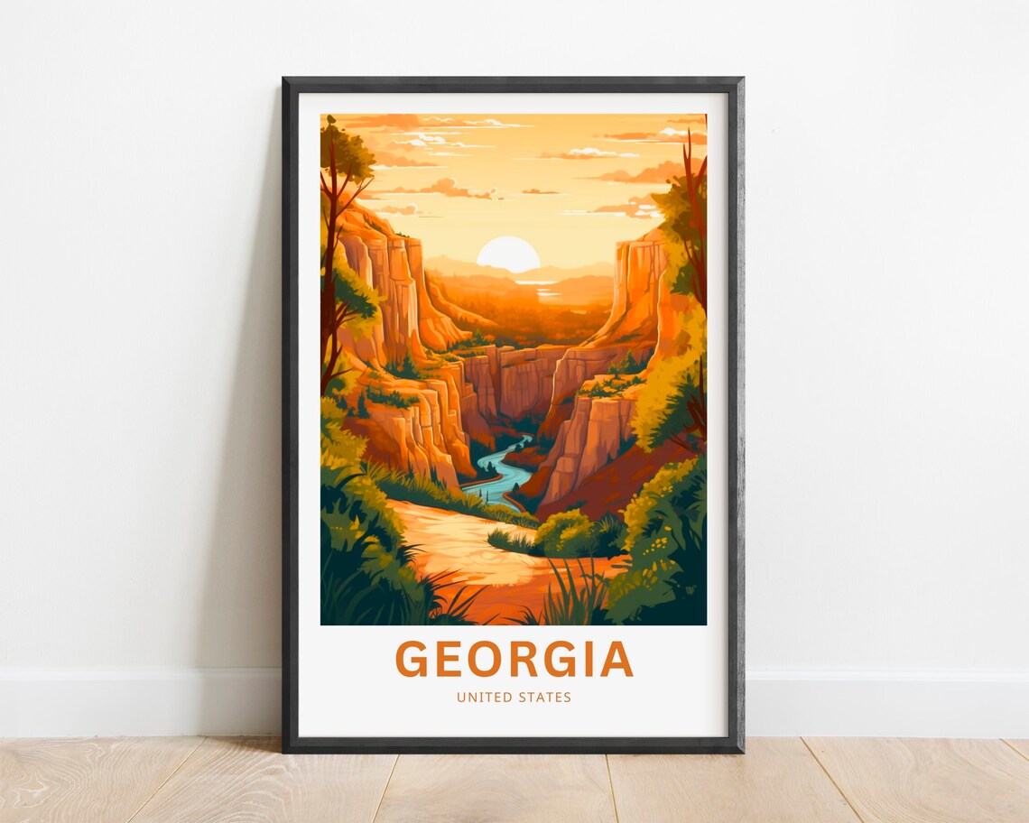 Georgia Canyon Sunset River Gorge Golden Hour Vintage Travel Poster