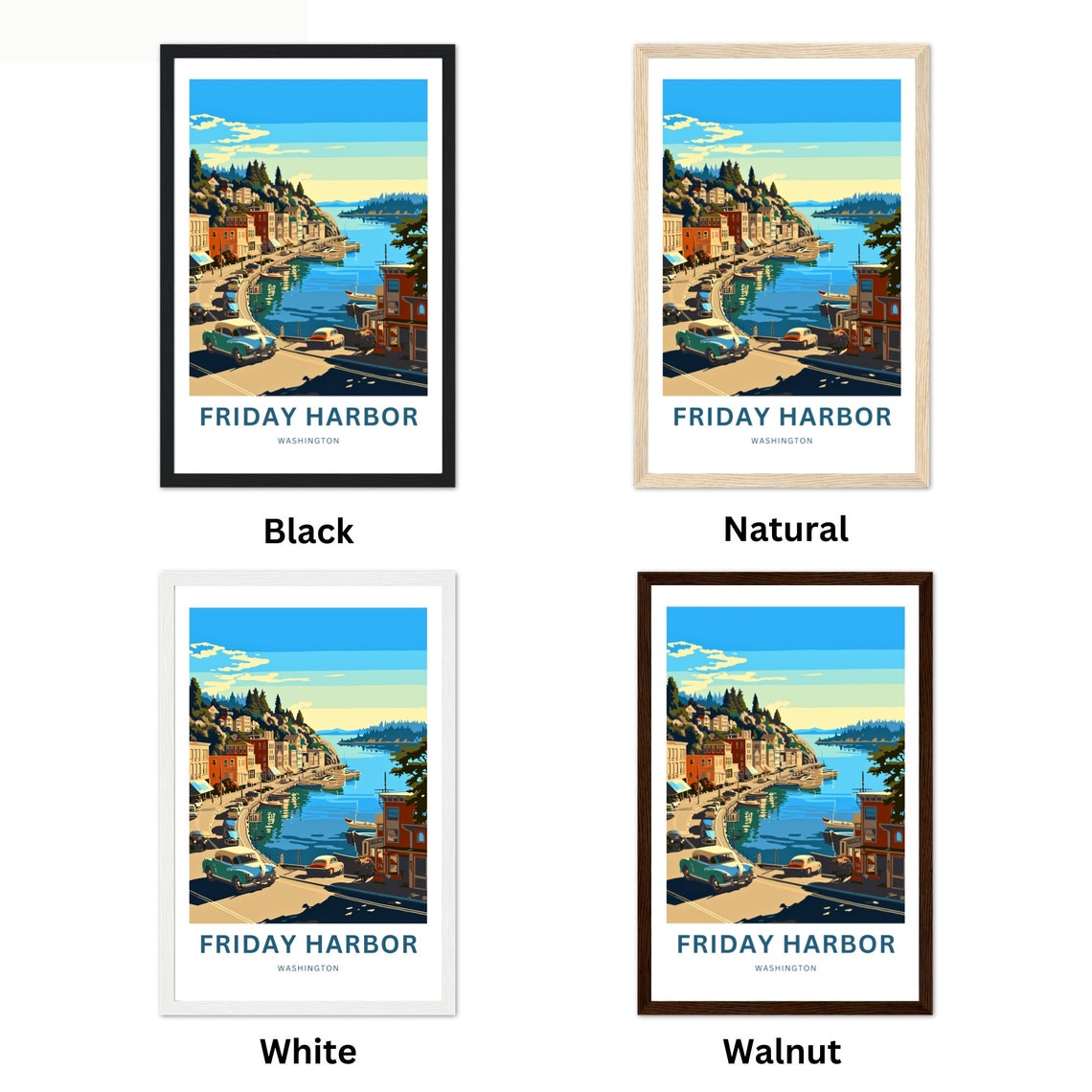 Friday Harbor Washington Customizable Retro Waterfront Poster Artwork - Image 2