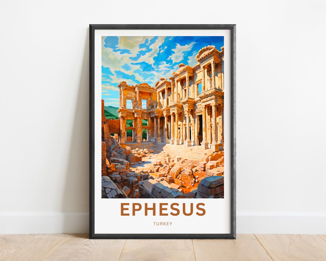 Ephesus Turkey Ancient Roman Ruins Retro Style Travel Poster