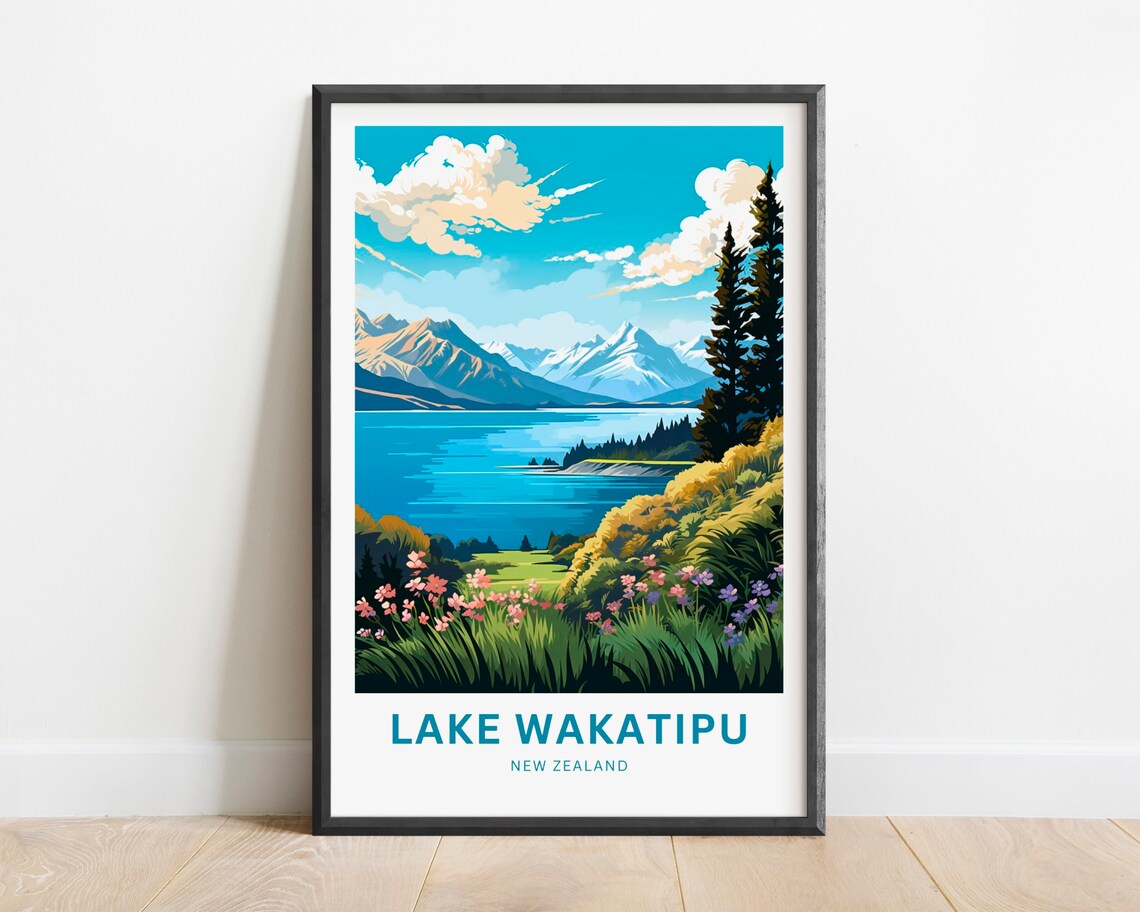 Lake Wakatipu New Zealand Forested Shoreline View Landscape Poster