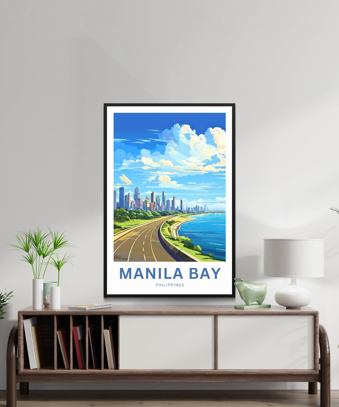 Manila Bay Philippines Skyline Coastal Road Modern Travel Poster - Image 2