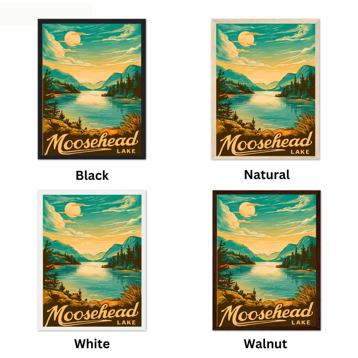 Moosehead Lake Vintage Moonlit Lake Pine Forest View Art Poster - Image 2