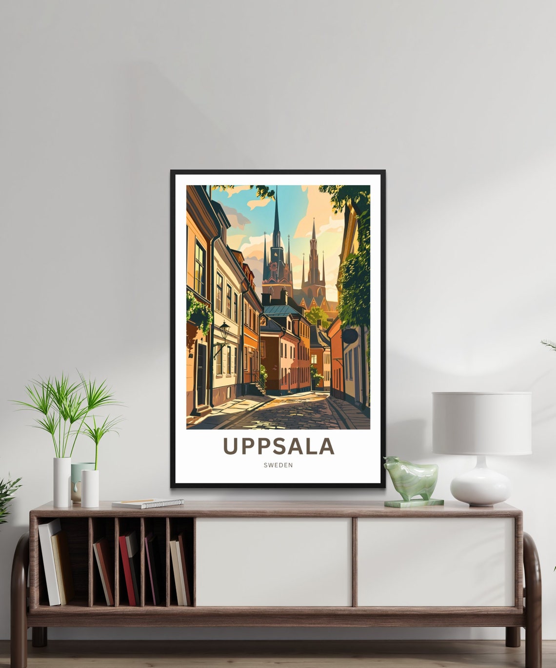 Uppsala Sweden Old Town Cobblestone Street Cathedral Travel Poster - Image 2