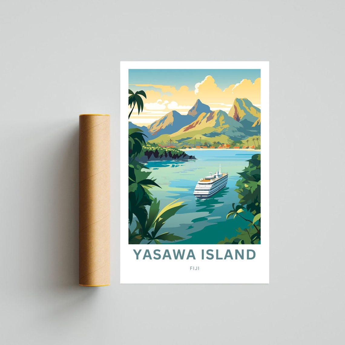 Yasawa Island Fiji Lagoon Cruise Ship Mountain View Art Poster - Image 4