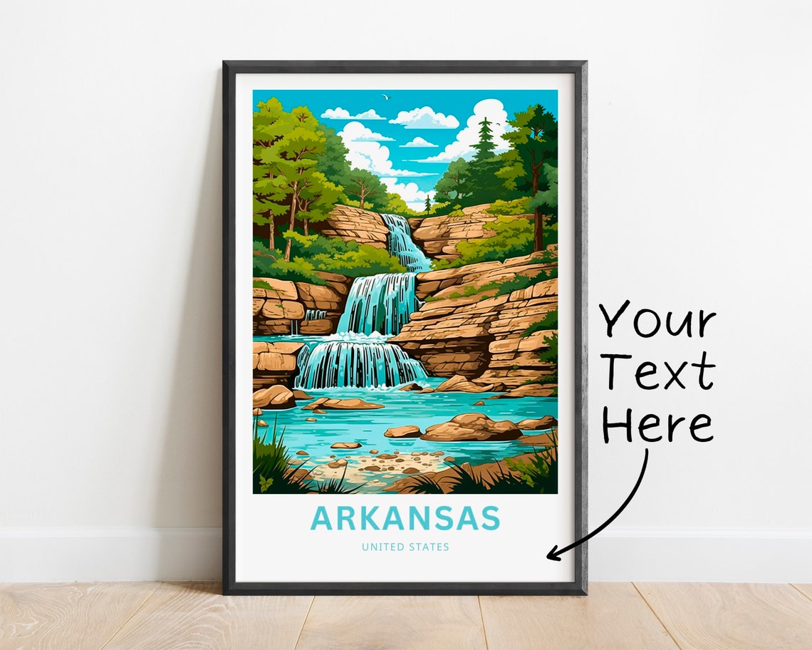 Personalized Arkansas Cascading Waterfall Rocks Custom Travel Poster