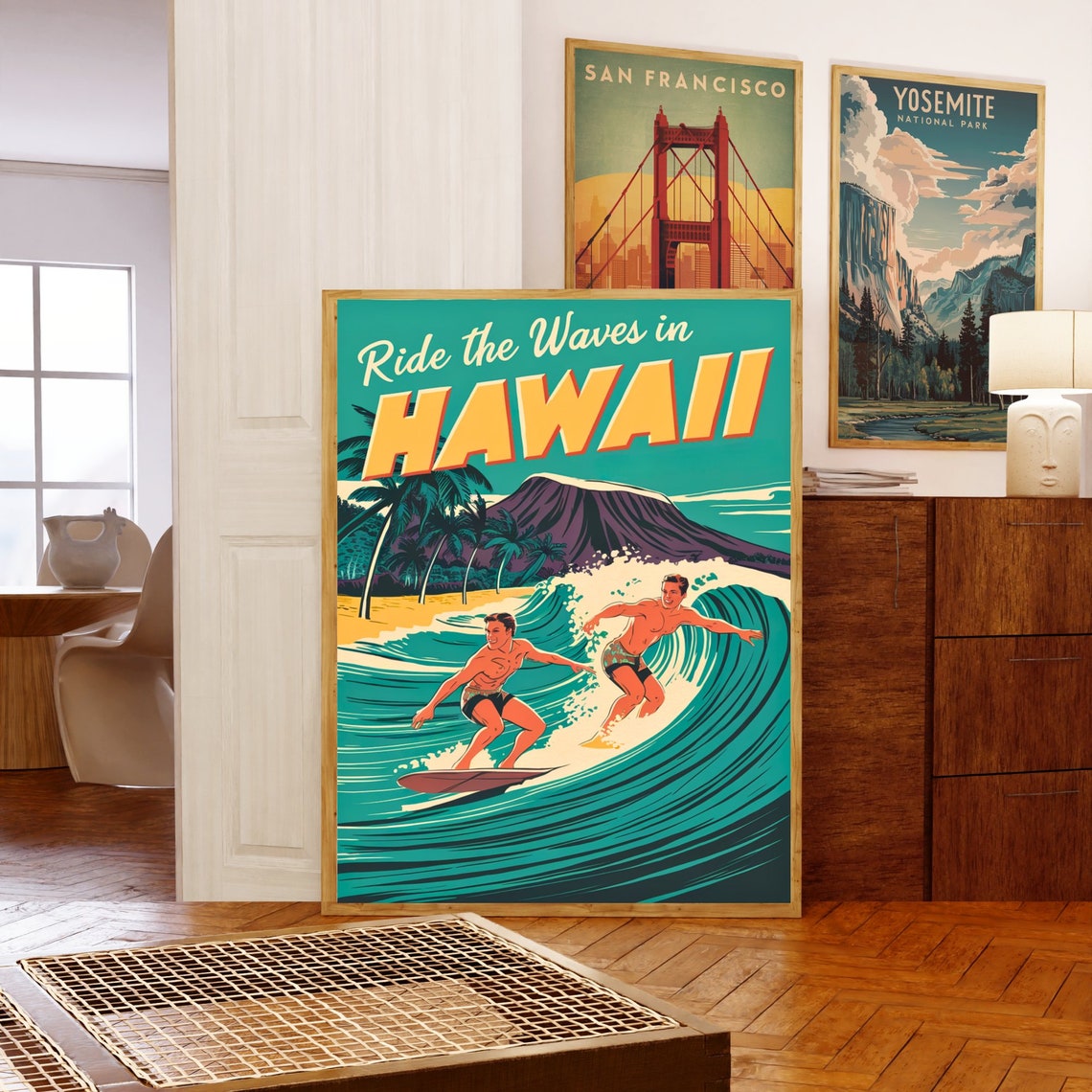 Ride the Waves in Hawaii Retro Surf Volcano Beach Vintage Poster - Image 5