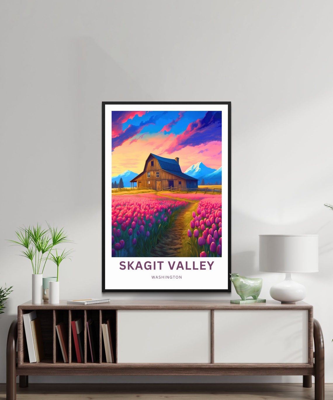 Skagit Valley Washington Rustic Barn Tulip Field Sunset Art Poster - Image 3
