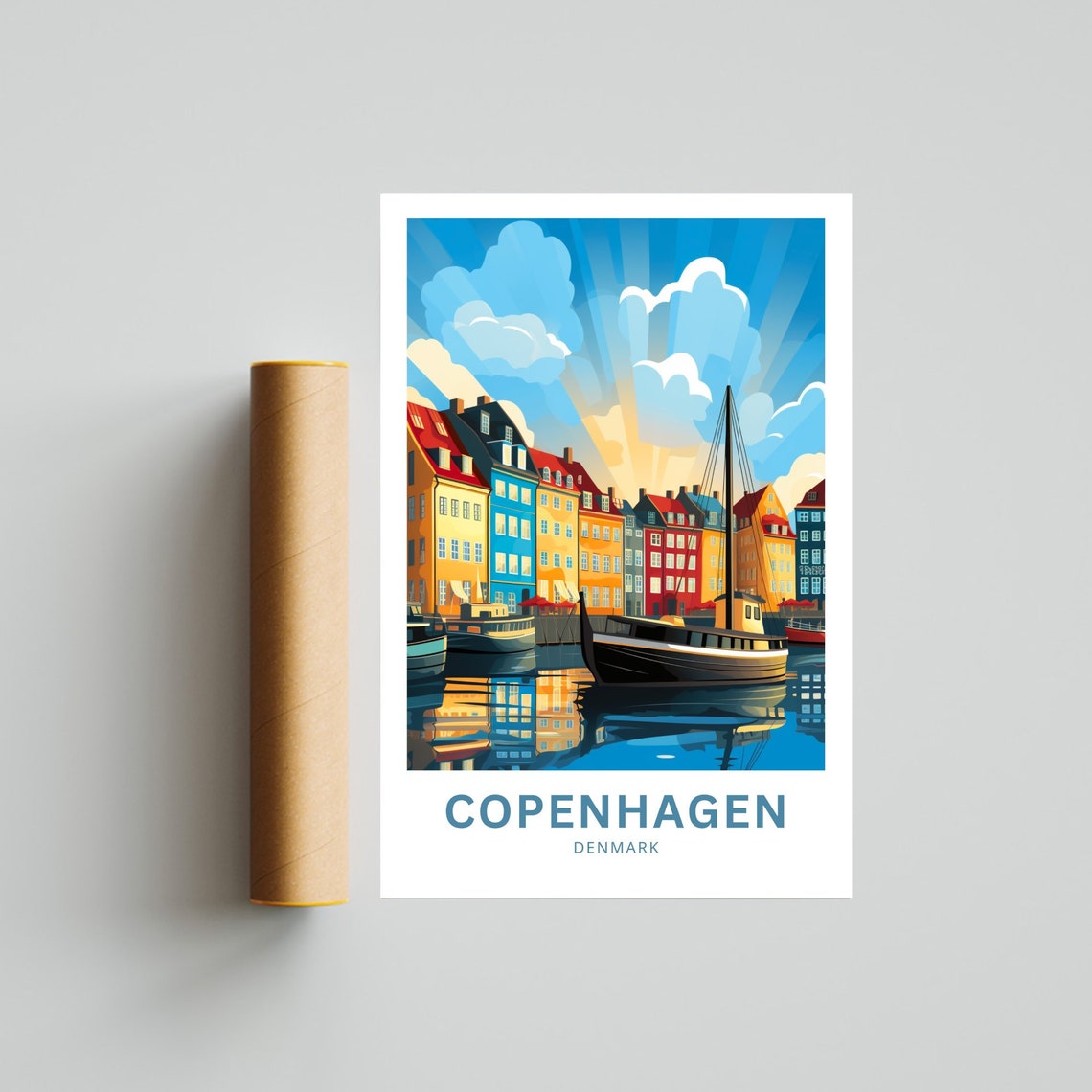 Copenhagen Denmark Nyhavn Harbor Sunshine Waterfront Travel Poster - Image 4