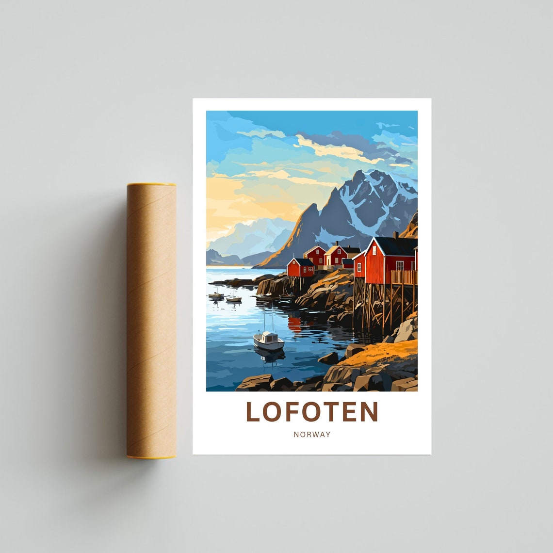 Lofoten Norway Cabins on Stilts White Boat Personalized Poster - Image 4