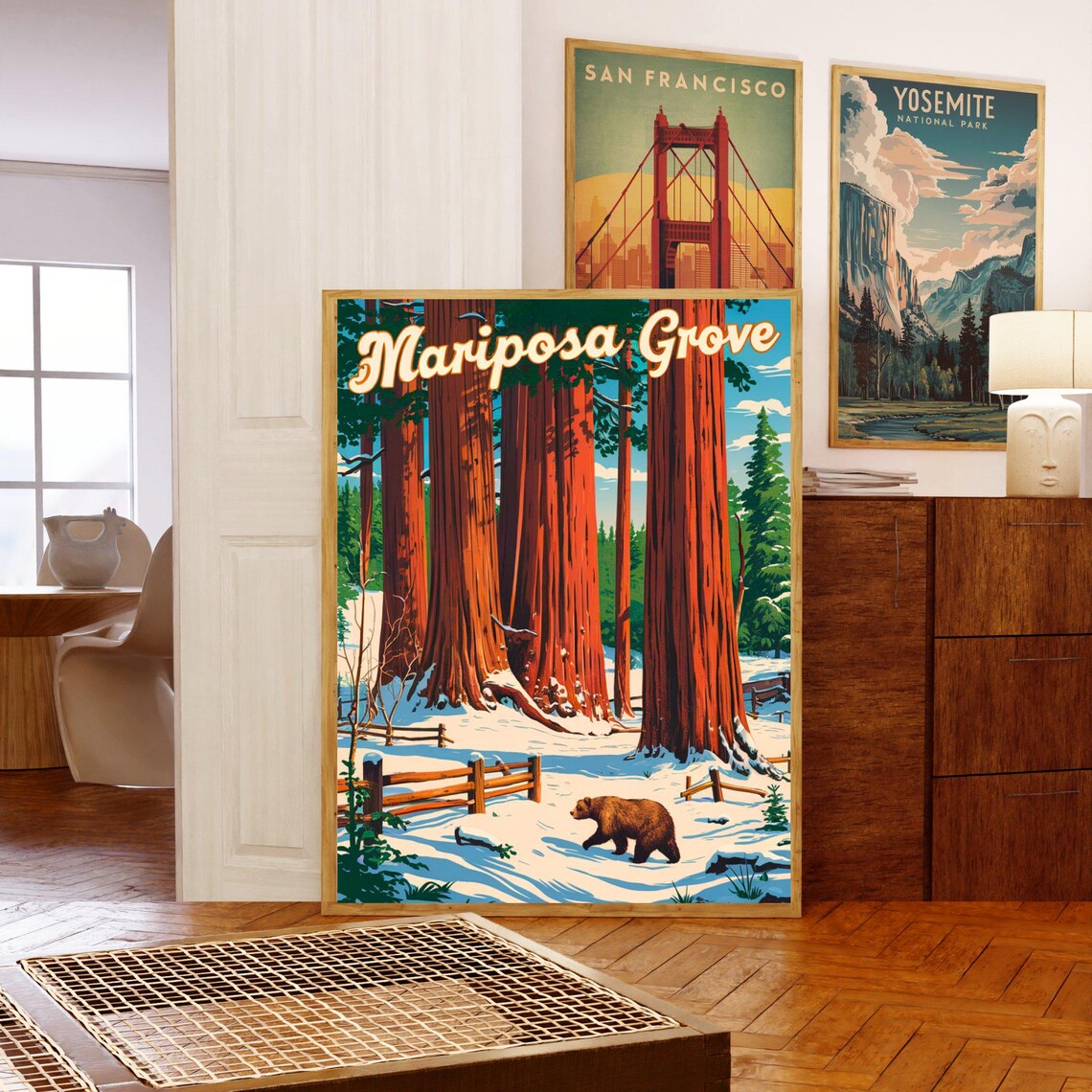 Mariposa Grove Winter Snow Sequoias Bear Vintage Travel Poster - Image 5