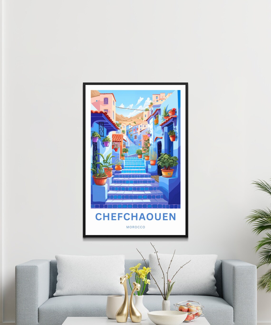 Chefchaouen Morocco Blue Stairway Flower Pots Vintage Travel Poster - Image 3
