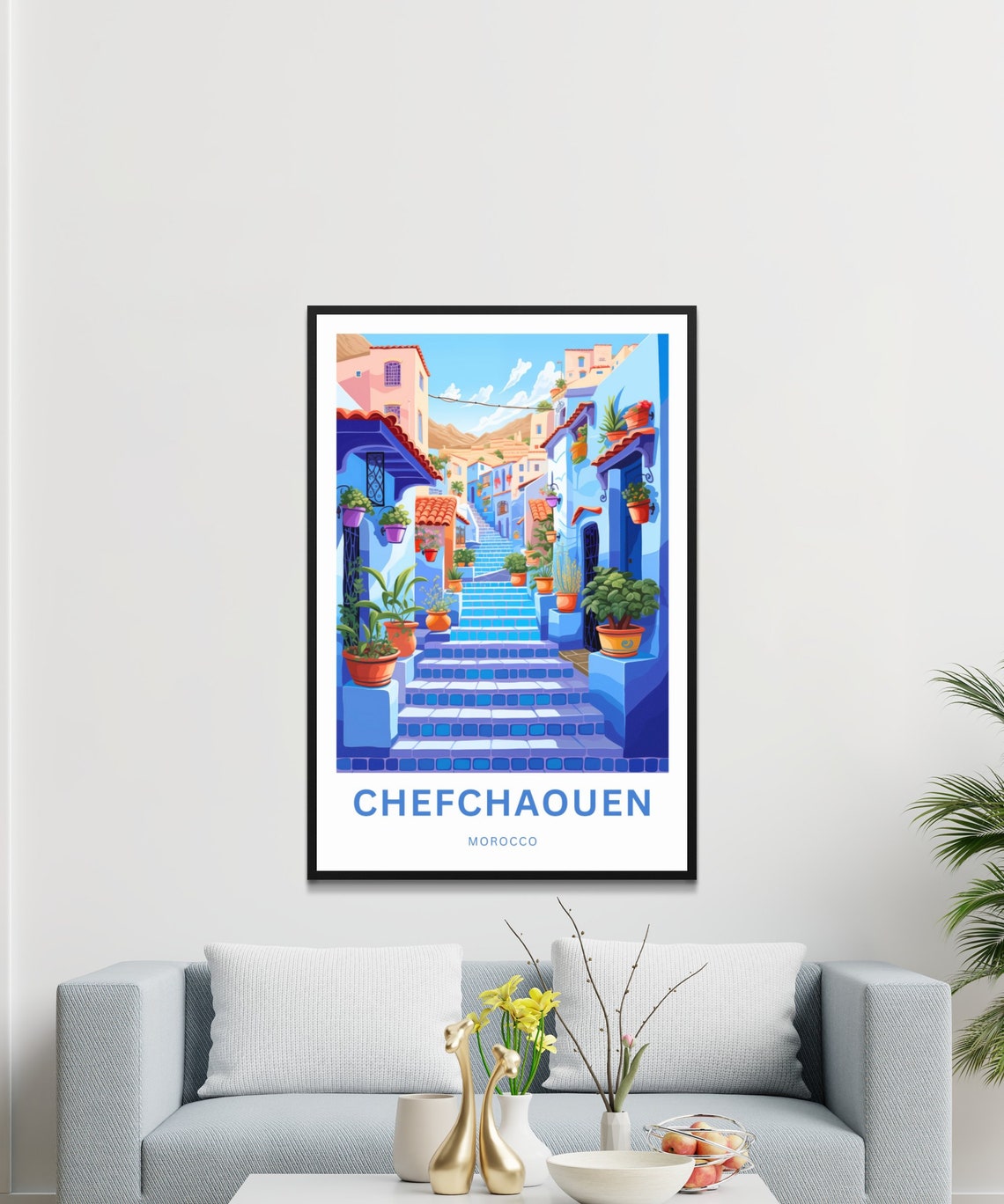 Personalized Chefchaouen Morocco Blue Stairway Vintage Travel Poster - Image 3