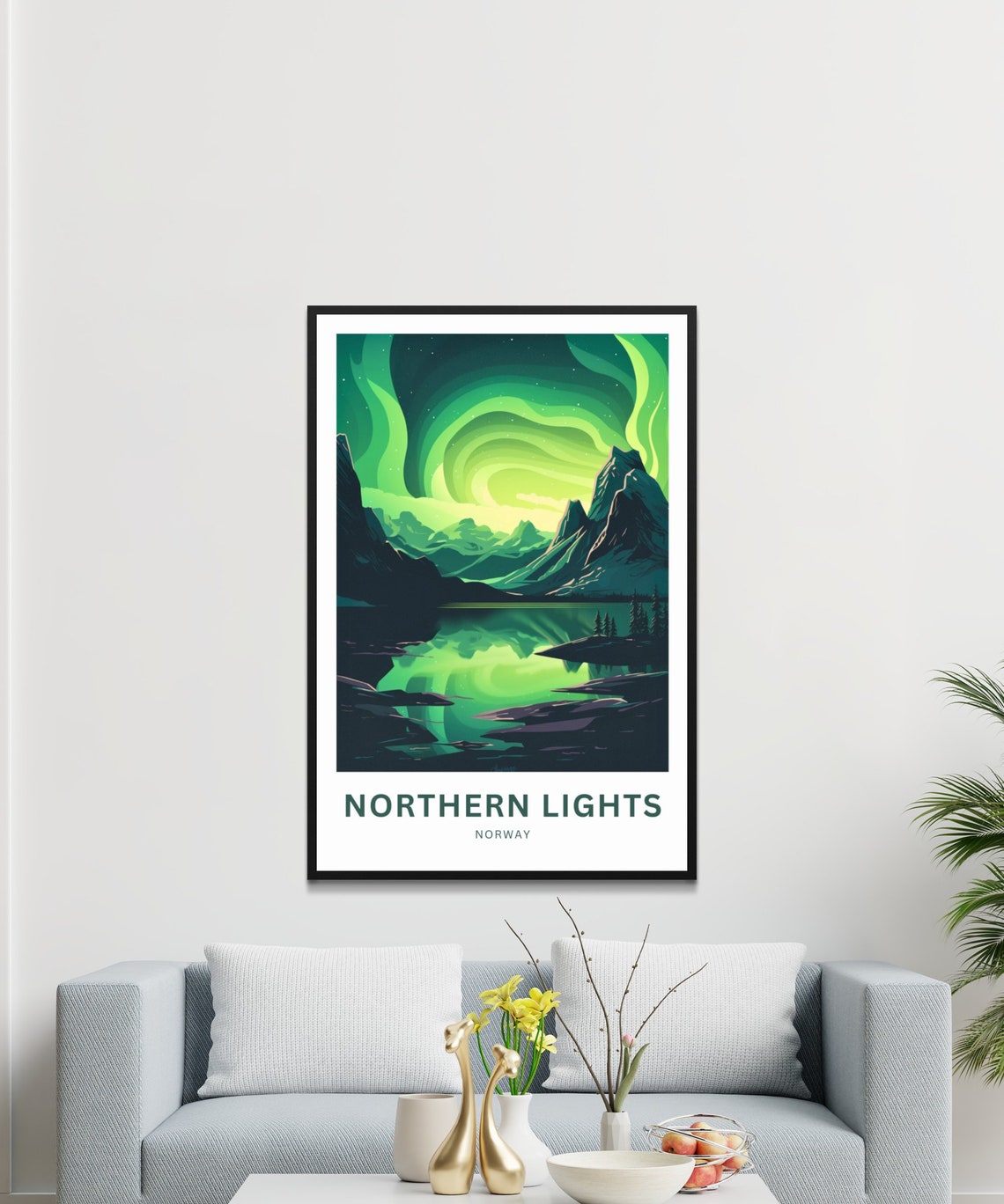 Personalized Northern Lights Norway Aurora Lake Mountain Poster - Image 3