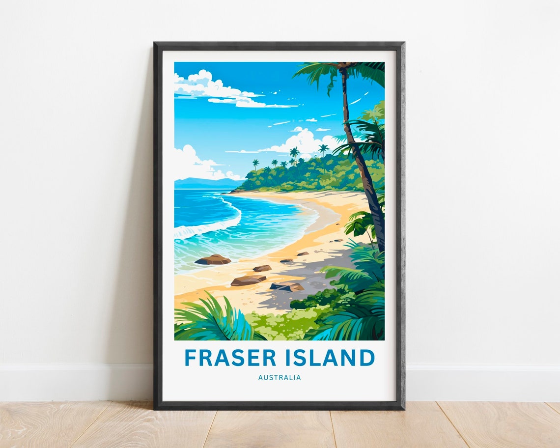 Fraser Island Australia Tropical Bay Palm Trees Rocky Shore Poster