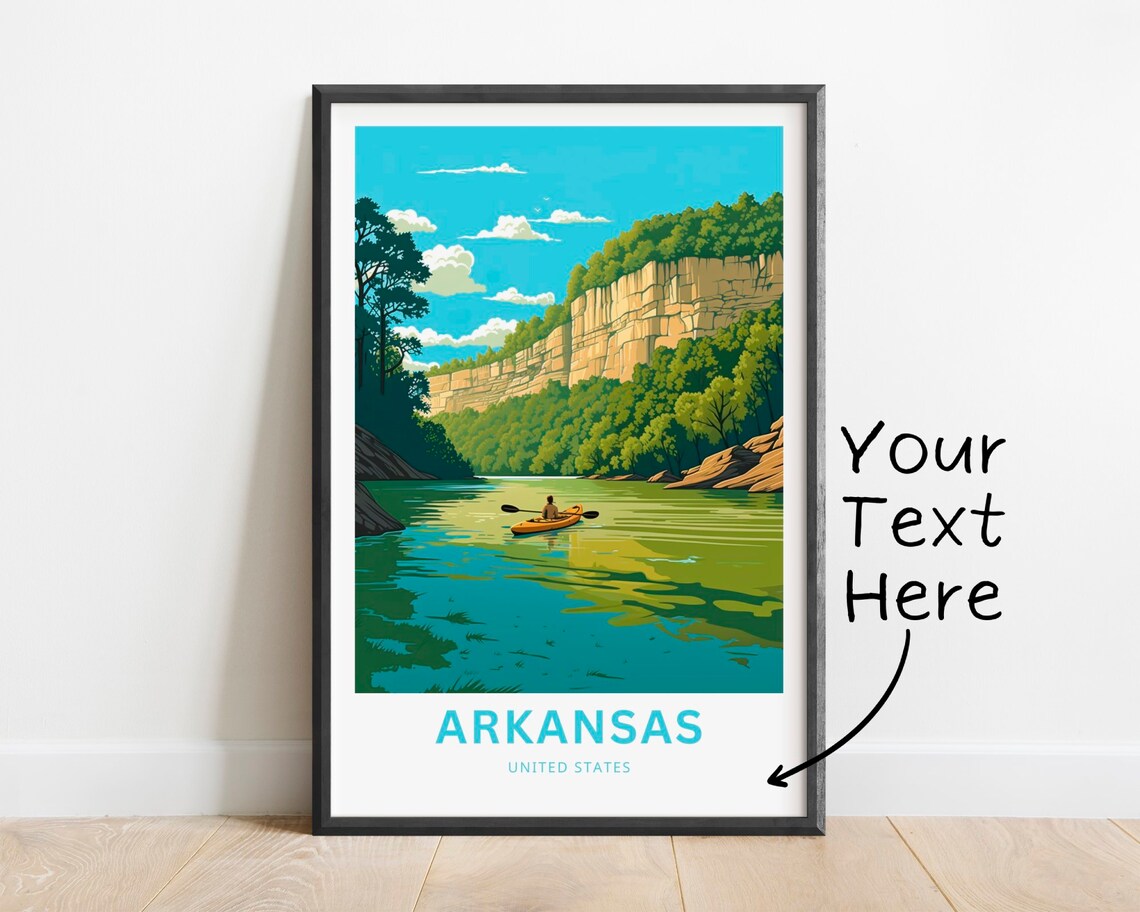 Arkansas River Valley Bluffs Kayaking Scene Vintage Travel Poster