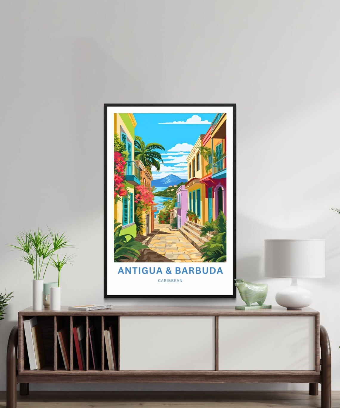 Antigua & Barbuda Caribbean Old Town Street Art Travel Poster - Image 2