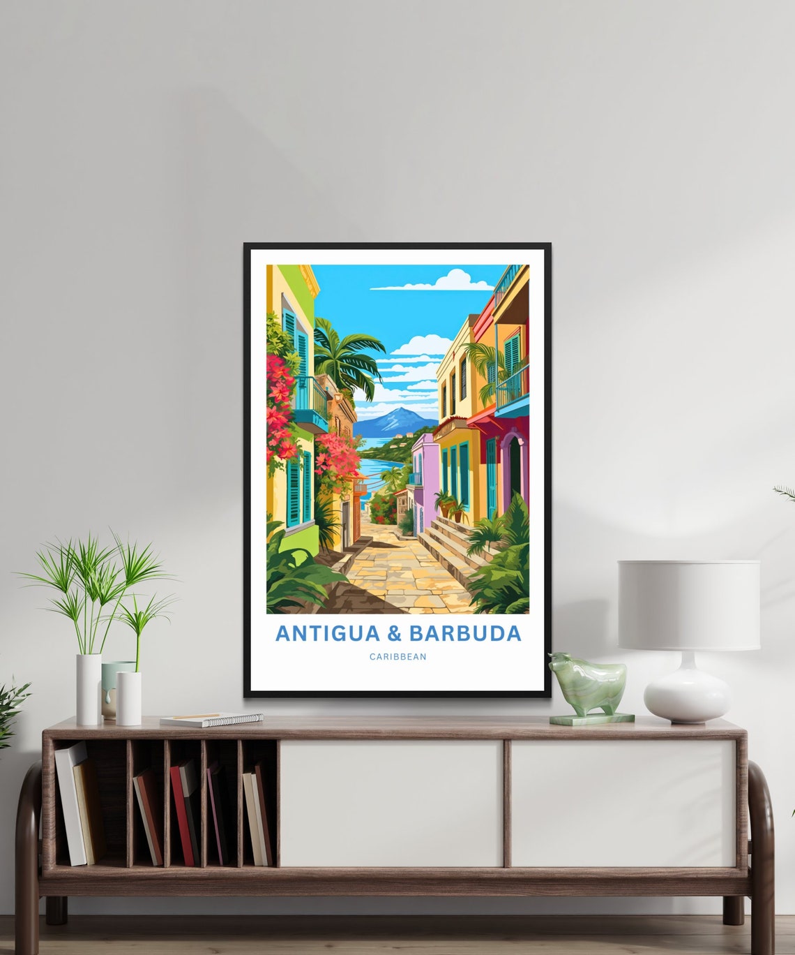 Antigua & Barbuda Caribbean Sunlit Old Street Illustration Poster - Image 2