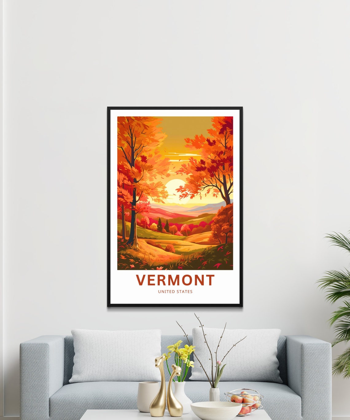 Vermont United States Fall Foliage Sunset Hills Travel Poster - Image 3