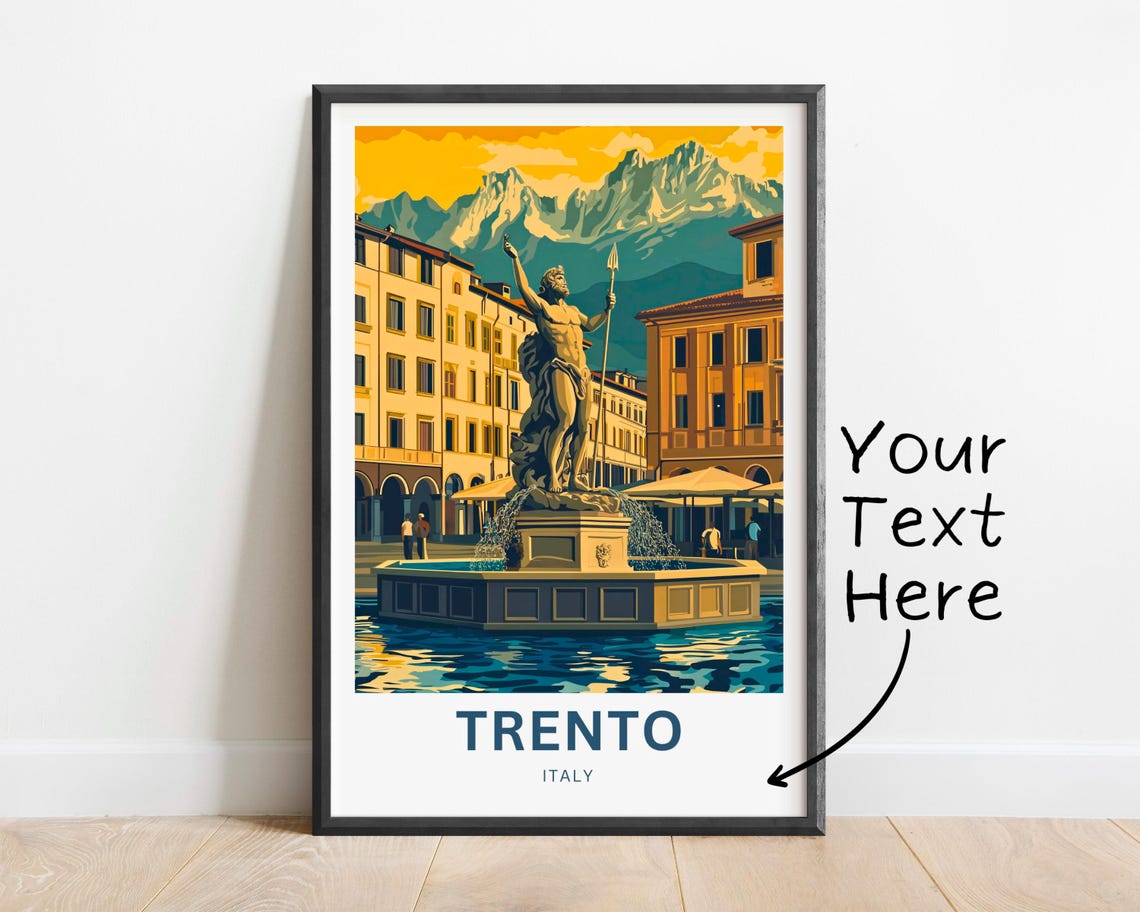 Trento Italy Neptune Fountain Piazza Mountain Vista Historic Poster - Image 2