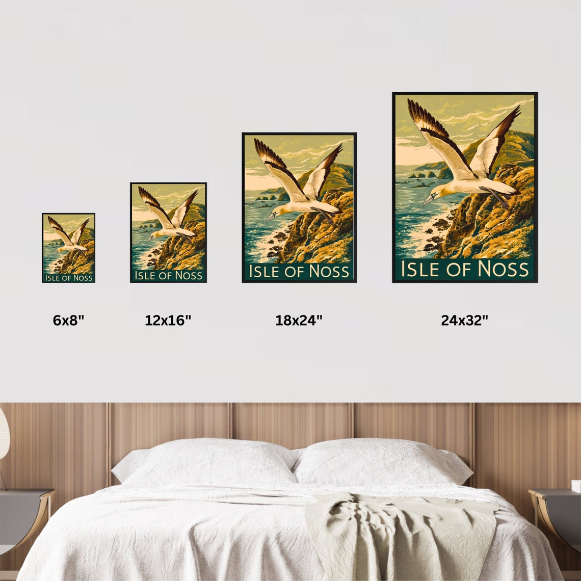 Isle of Noss Scotland Vintage Flying Gannet Over Coastal Cliffs Poster - Image 4