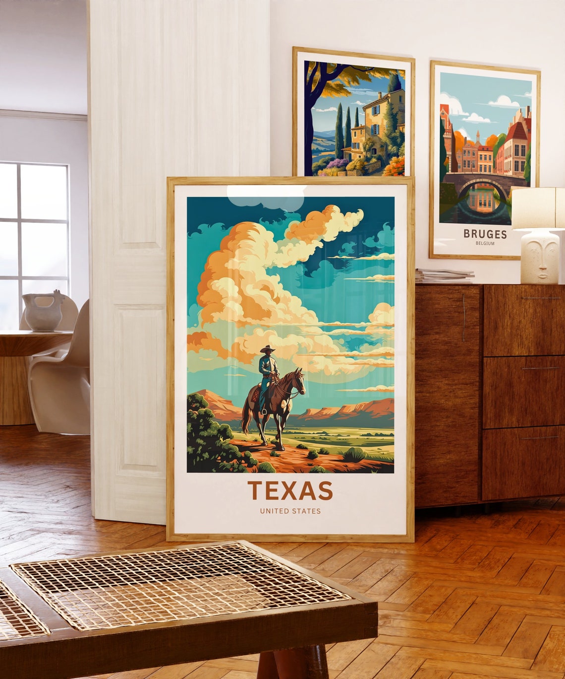 Texas Cowboy Rider Big Cloud Sky Customizable Travel Poster Art - Image 5