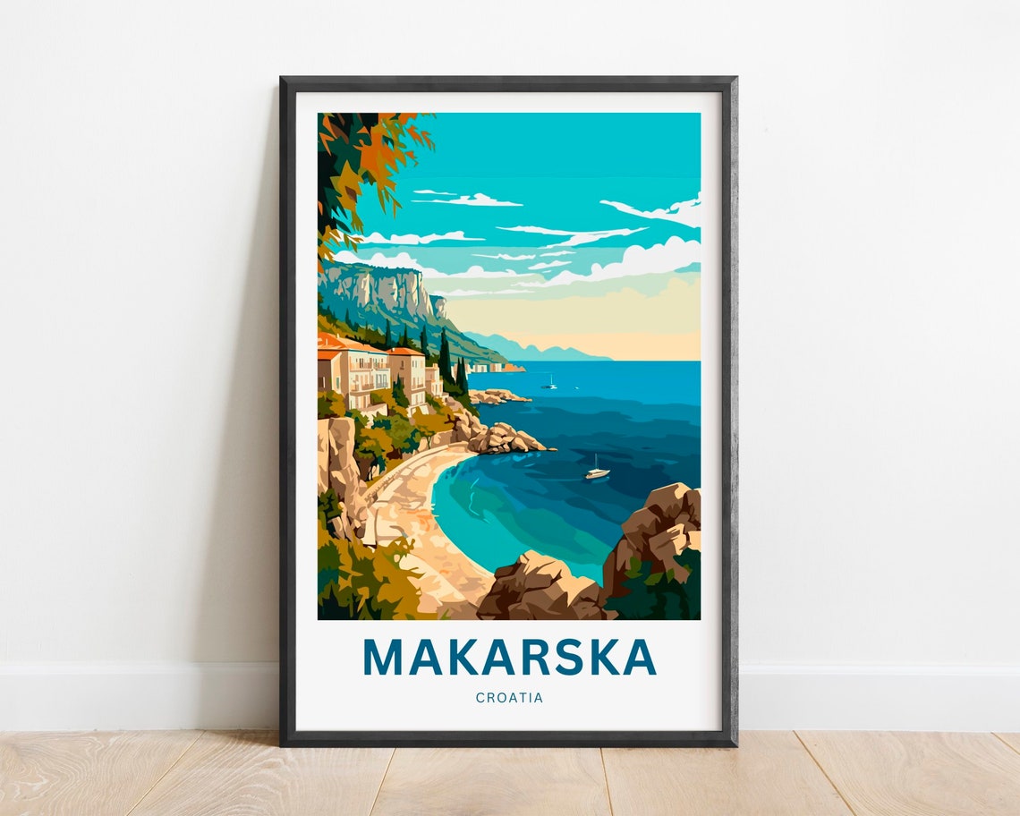 Makarska Croatia Rocky Cove Beach Turquoise Sea Scene Poster