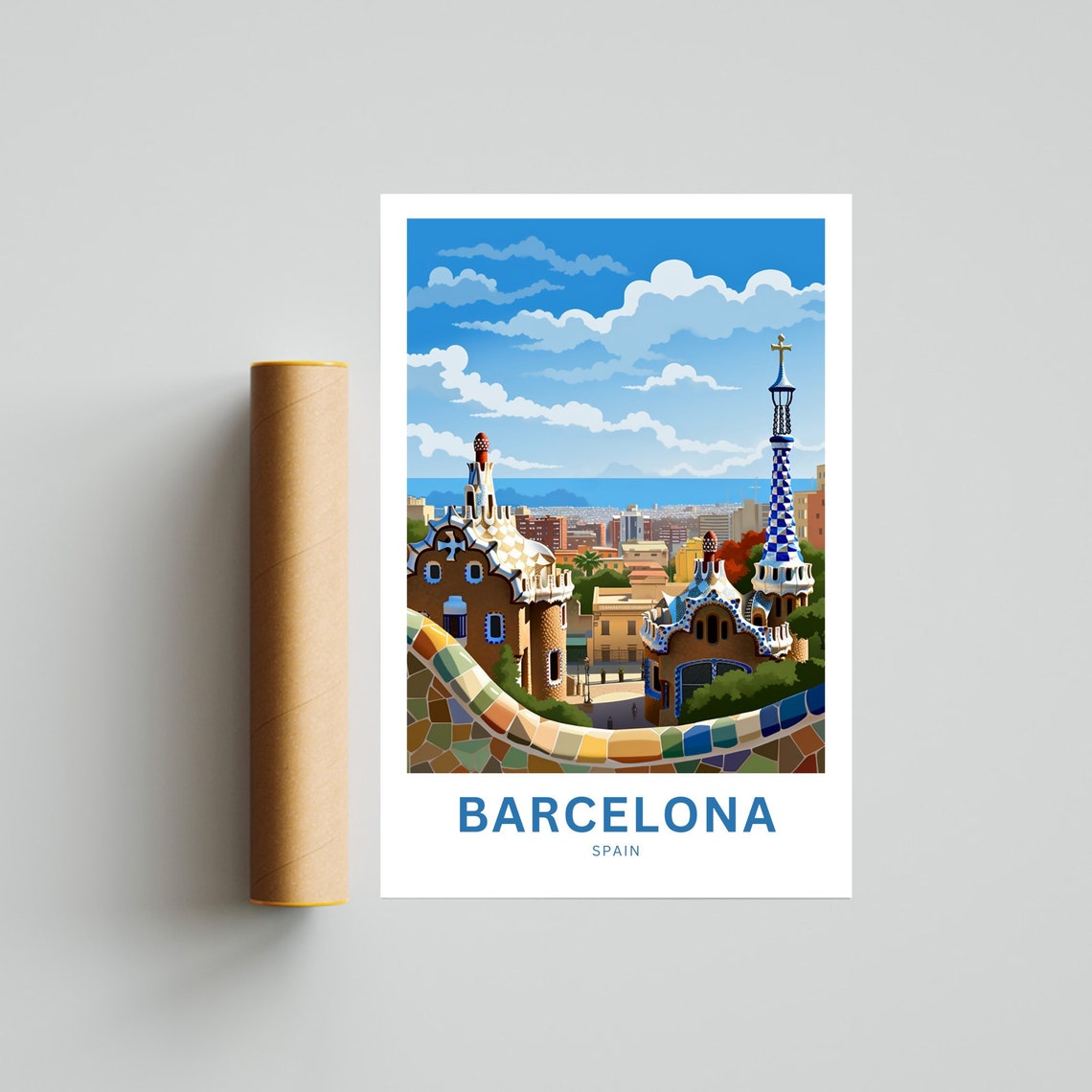 Personalized Barcelona Park Guell Mosaic Towers City View Poster - Image 4