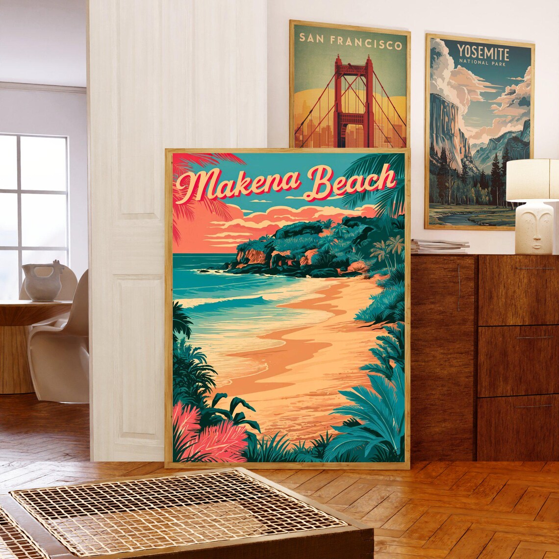 Makena Beach Hawaii Sunset Jungle Cove Tropical Travel Poster - Image 5
