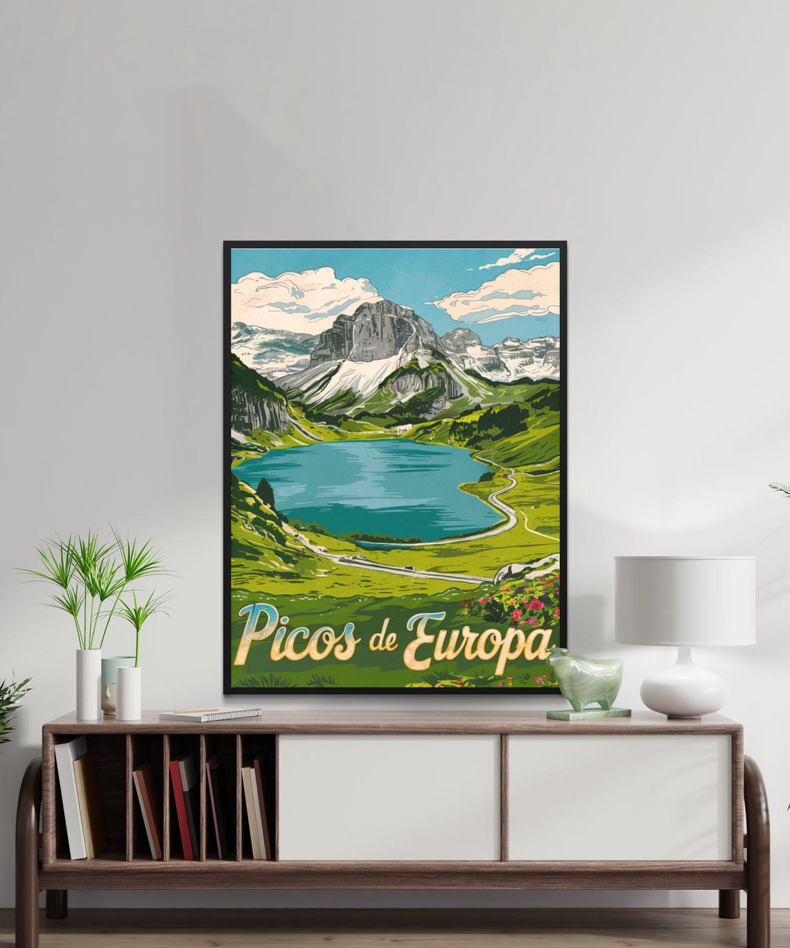 Picos de Europa Spain Retro Alpine Lake Poster With Grazing Cows - Image 3