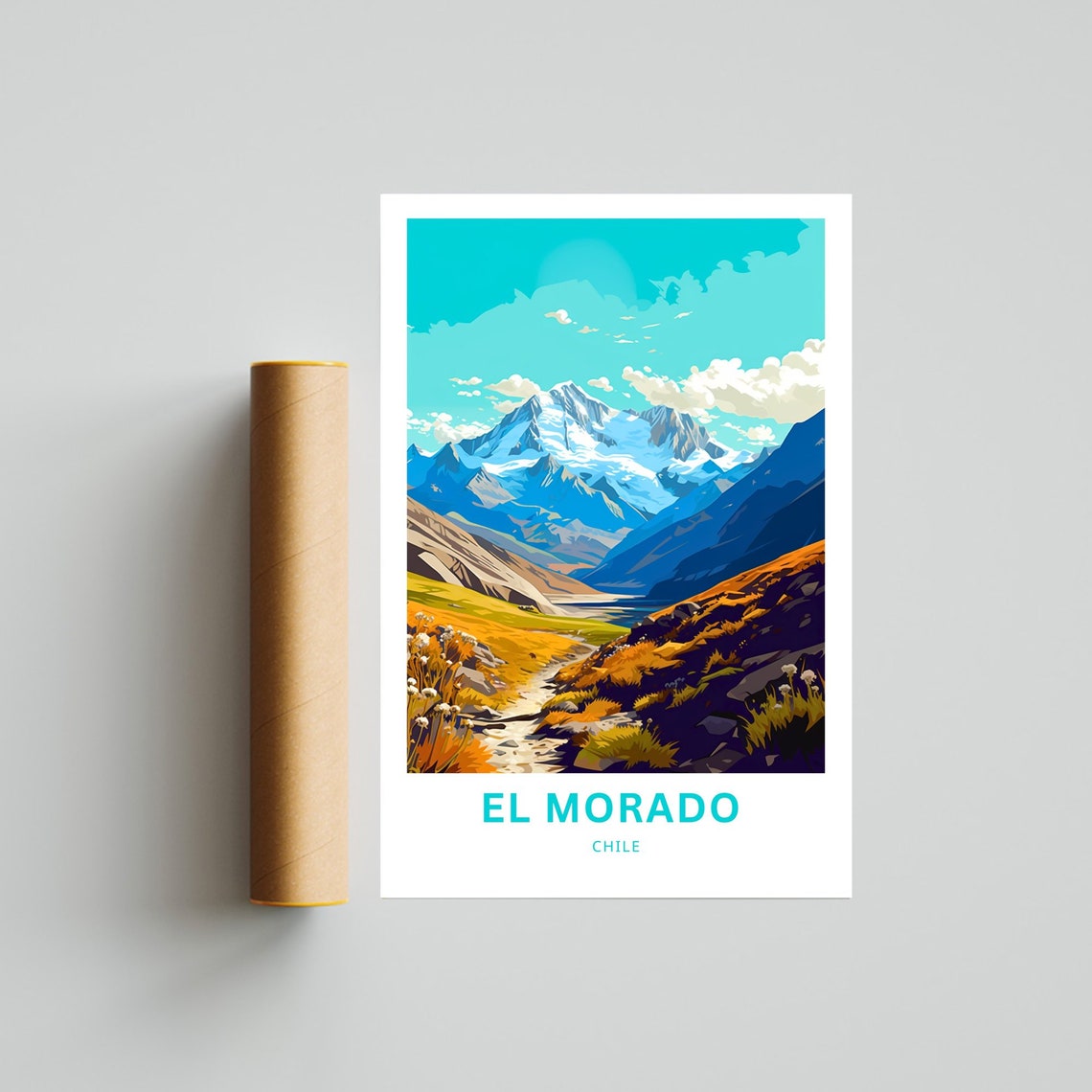 El Morado Chile Snowy Mountain Peak Golden Valley Trail Travel Poster - Image 4