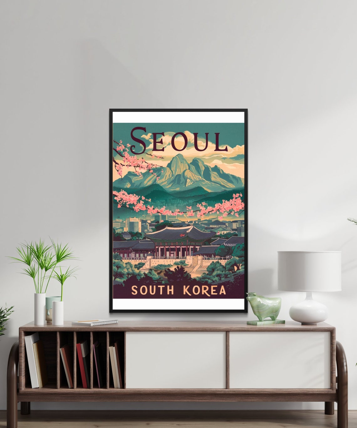 Seoul South Korea Palace Mountain Cherry Blossom Travel Poster - Image 2