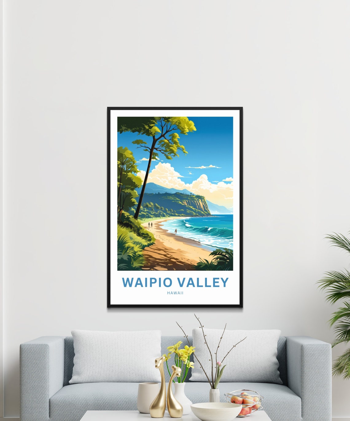 Waipio Valley Hawaii Personalized Tropical Beach Cliffs Travel Poster - Image 3
