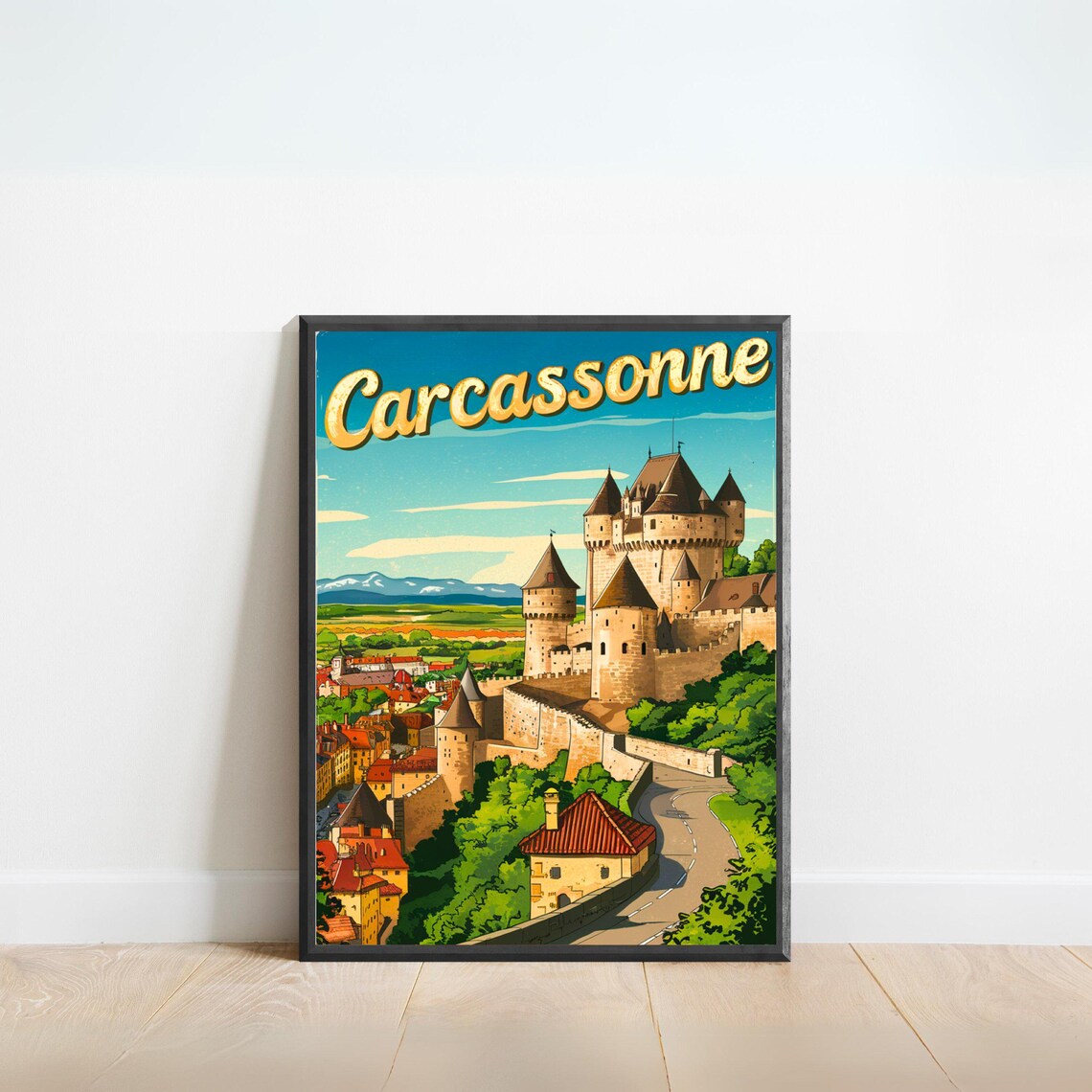 Carcassonne France Walled City Towers Classic Vintage Travel Poster