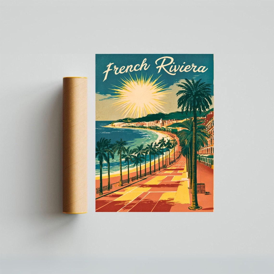 French Riviera Sunburst Promenade Palm Beach Retro Vintage Poster - Image 4