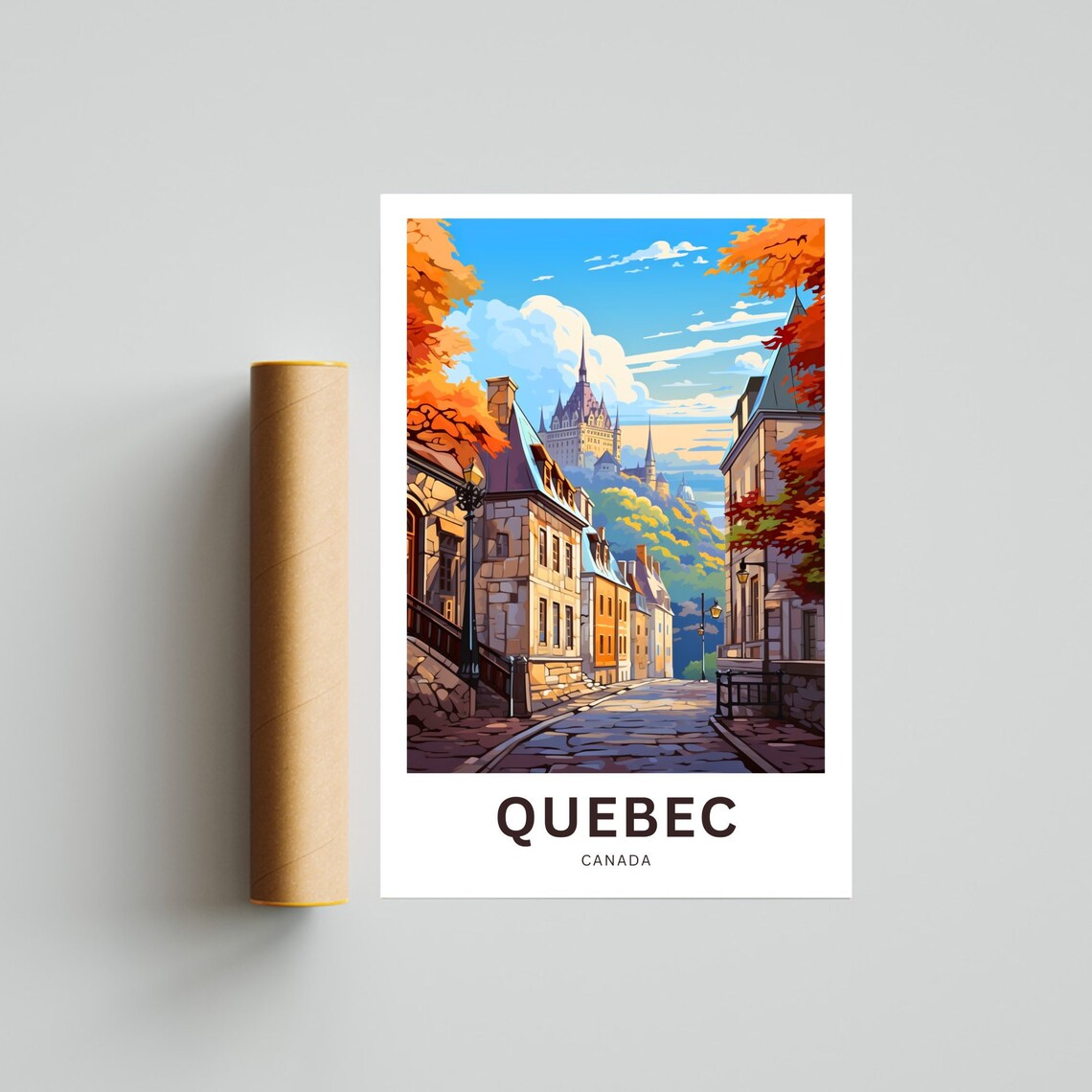 Old Quebec Canada Autumn Street Chateau Frontenac Travel Poster - Image 4