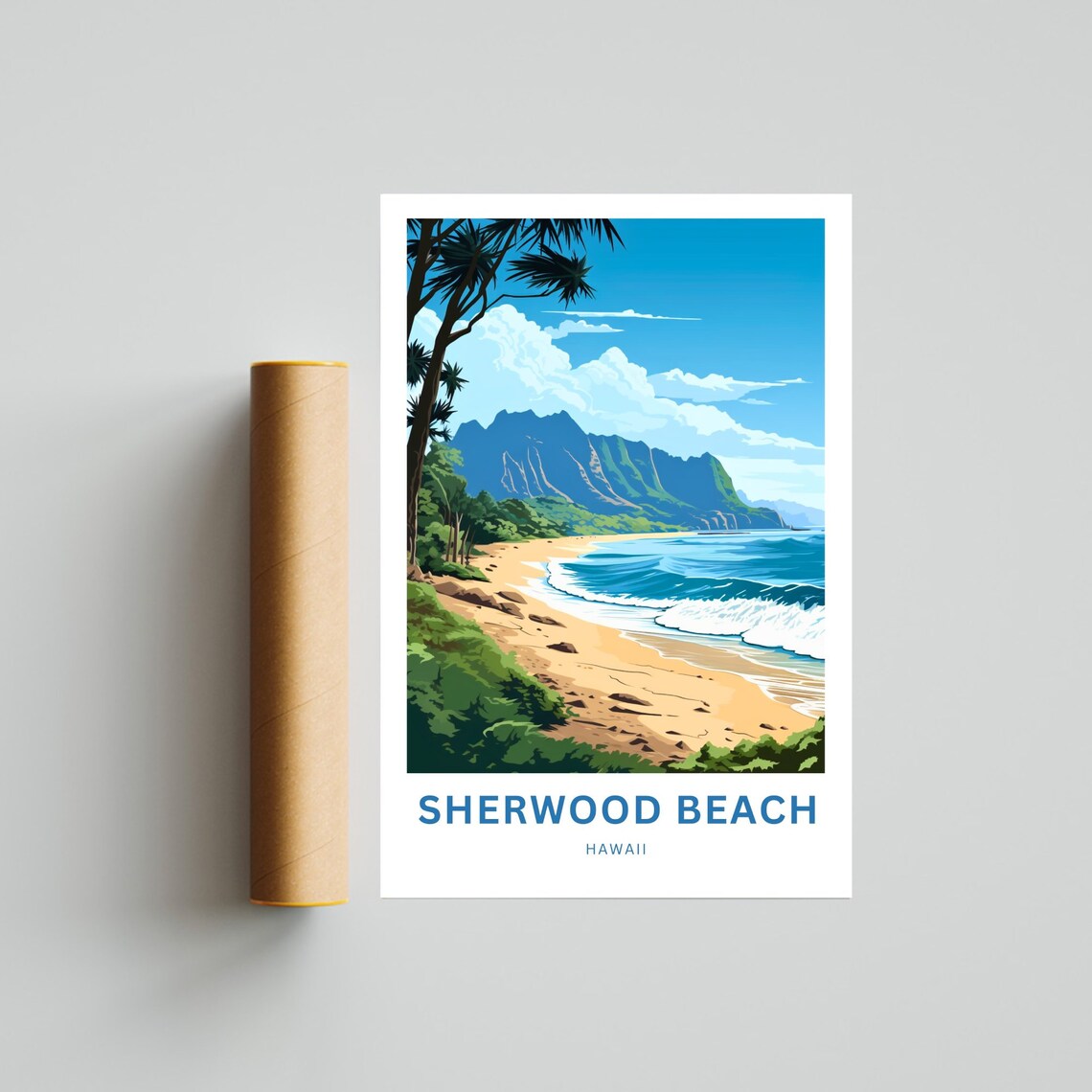 Sherwood Beach Hawaii Sandy Shoreline Oahu Coast Travel Poster - Image 4