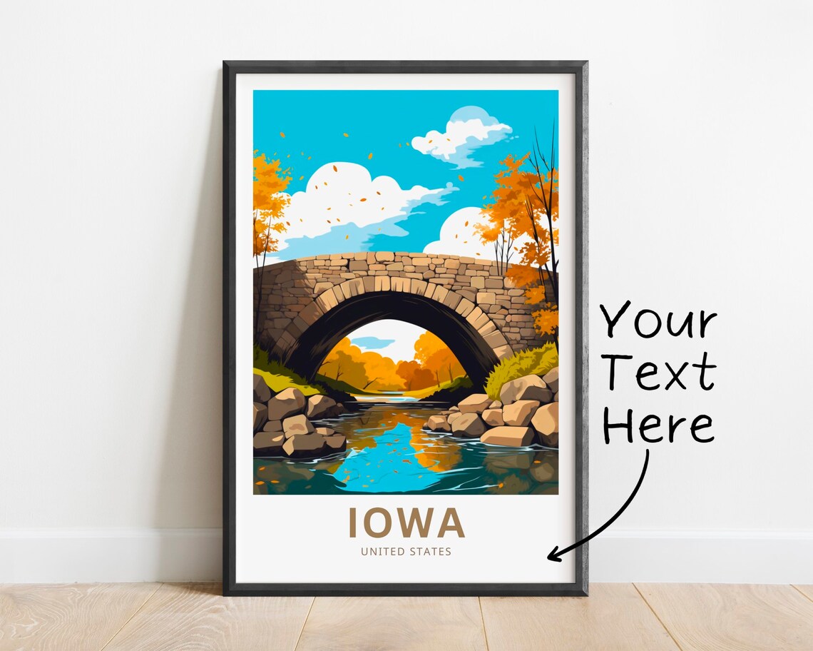 Iowa Stone Arch Bridge Autumn Leaves Custom Text Travel Poster