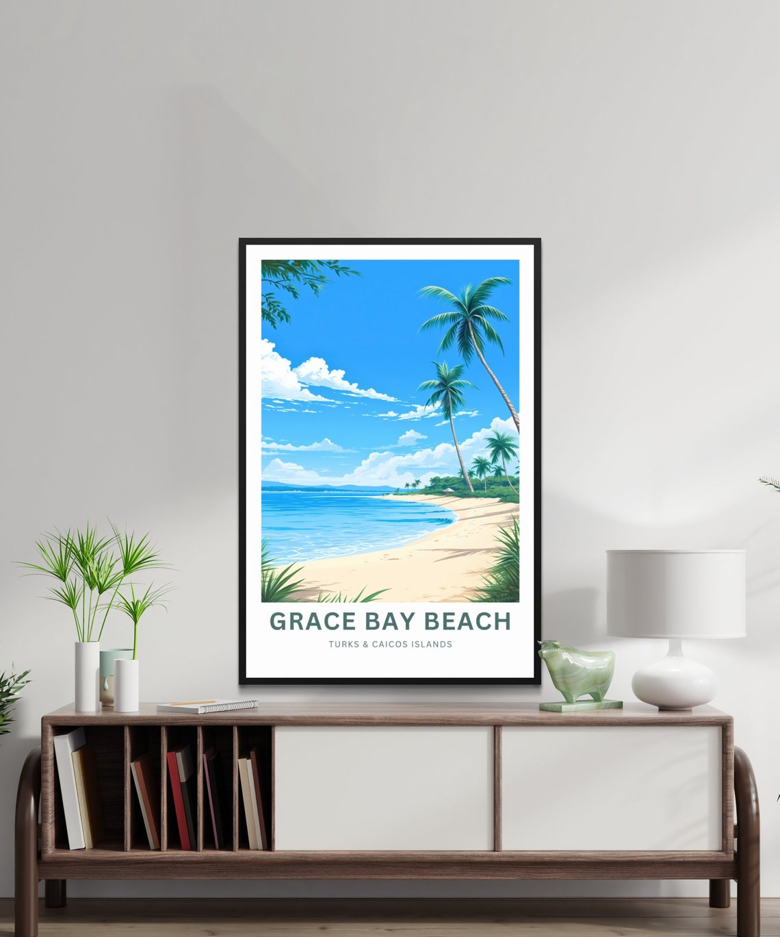 Grace Bay Beach Turks Caicos Palms Shore Ocean Travel Poster - Image 2